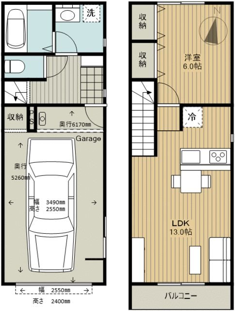 曳馬5丁目戸建てｶﾞﾚｰｼﾞﾊｳｽ 間取り図