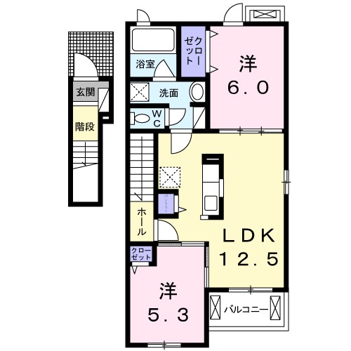 ＣＯＬＯＲＳ　Ⅰ 201号室 間取り