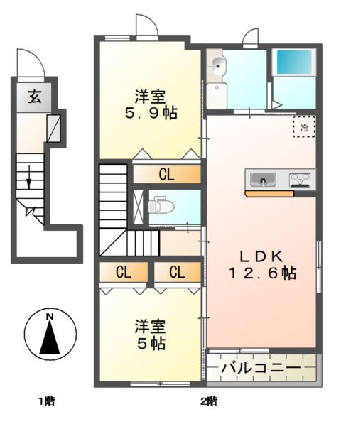 クレッセント若林Ｂ 間取り