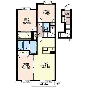 シュプリーム小松 202号室 間取り