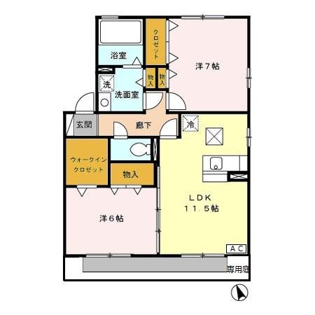 セジュール サンピア　Ｂ 101号室 間取り