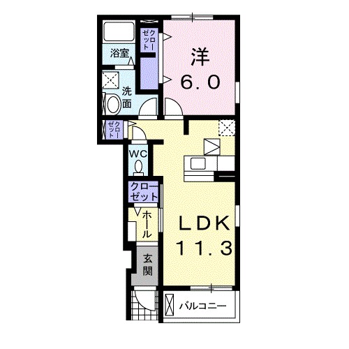 グランブルー Ⅱ 107号室 間取り