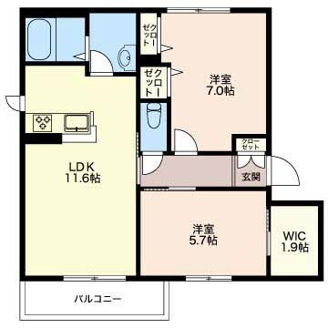 フォンテクレール 102号室 間取り