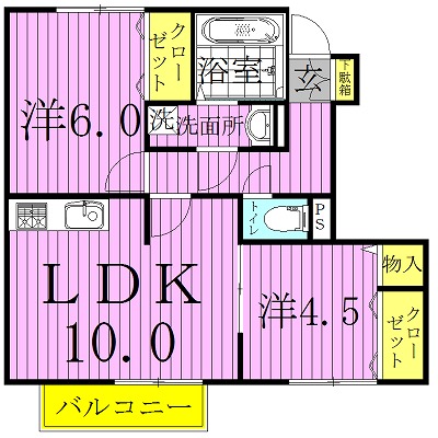 センターフィールドＢ 102号室 間取り