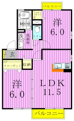 サニーフィールドB 201号室 間取り