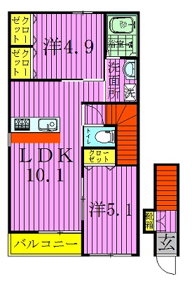 クレール松葉Ⅲ 206号室 間取り