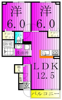エレガントヒルⅢＢ 102号室 間取り