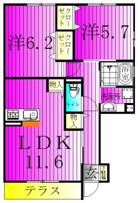 ボナール酒井根Ⅰ号棟 105号室 間取り