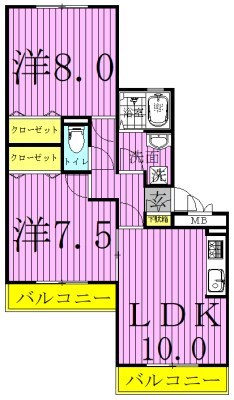 アルファタウン天王台Ｄ 102号室 間取り