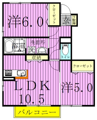 ハイブリッジ　Ⅰ 102号室 間取り