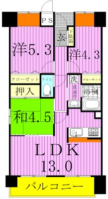 カーサグラン松戸 407号室 間取り