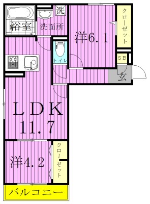 シャロット 303号室 間取り