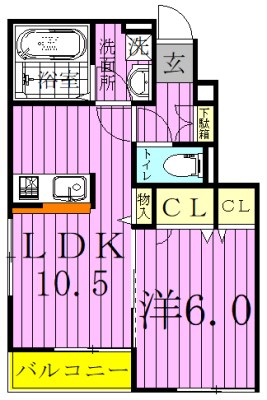 Ｒ-Ｈｉｌｌｓ　Ｂ棟 105号室 間取り