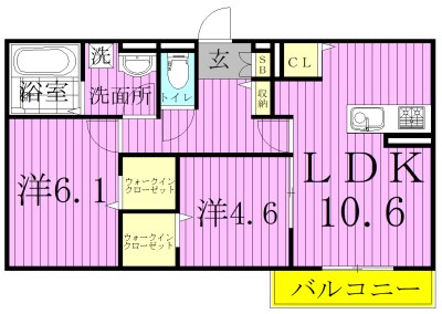 シャロット 102号室 間取り