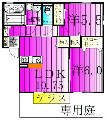 グリーンリーブス 105号室 間取り