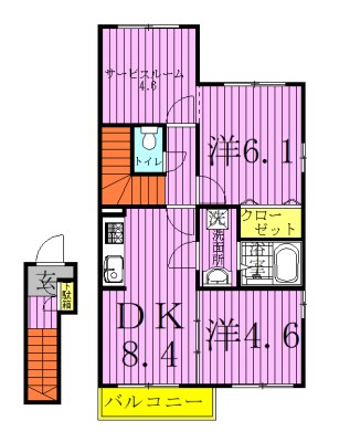 メゾンビサイド一本杉  201号室 間取り