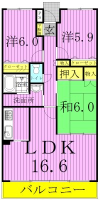サングリーン海道割 403　A'号室 間取り