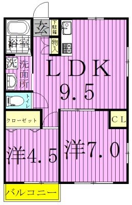 ビレッジくぬぎやま　C棟  102号室 間取り