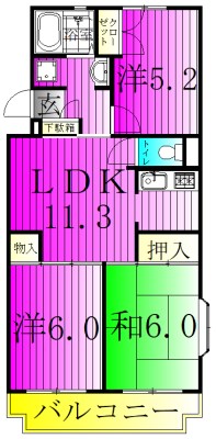 北柏グレースマンション A301号室 間取り