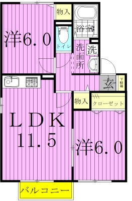 グリーンテリア第10 102号室 間取り