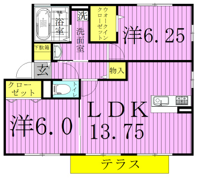 メルベーユ 201号室 間取り