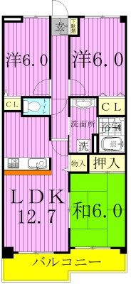 ソレイユ松戸 401号室 間取り