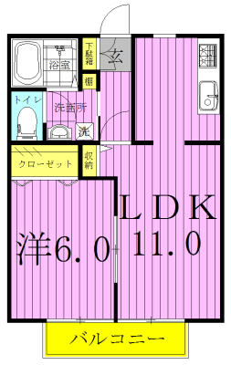 グランシード C102号室 間取り
