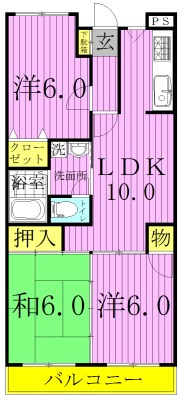 第６パールメゾン海老原 408号室 間取り