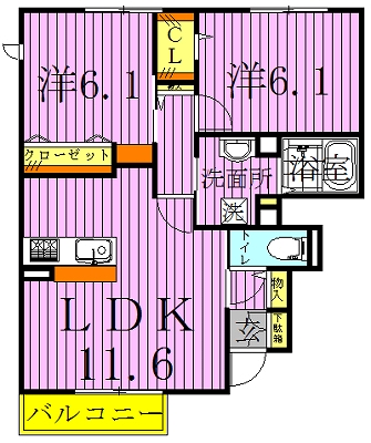 コンフォートＤ棟 102号室 間取り