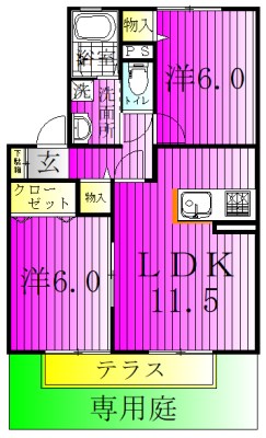 ヴィルヌープ 103号室 間取り