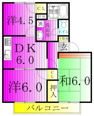 関川ハイツ　Ａ棟 201号室 間取り