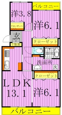 テレパレス柏てるて　北街区　5号棟 104号室 間取り