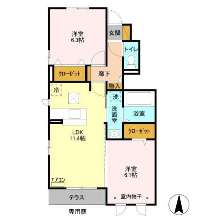 クレールフラッツ天王台 105号室 間取り