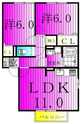 グランモアA棟 201号室 間取り