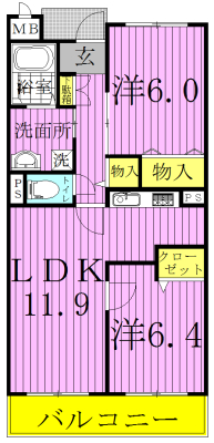 グラシュー 102号室 間取り
