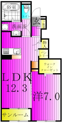 カーム 102号室 間取り