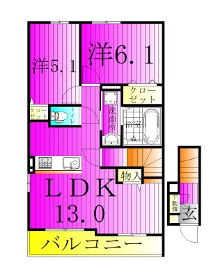ＥＡＳＴⅢ 201号室 間取り
