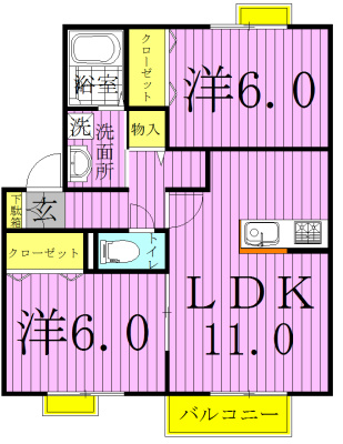 プリモ西白井Ｂ棟 202号室 間取り