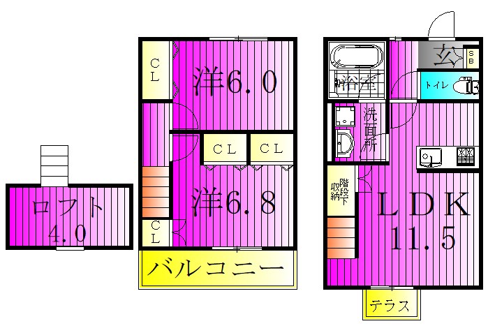 カヌレ 102号室 間取り