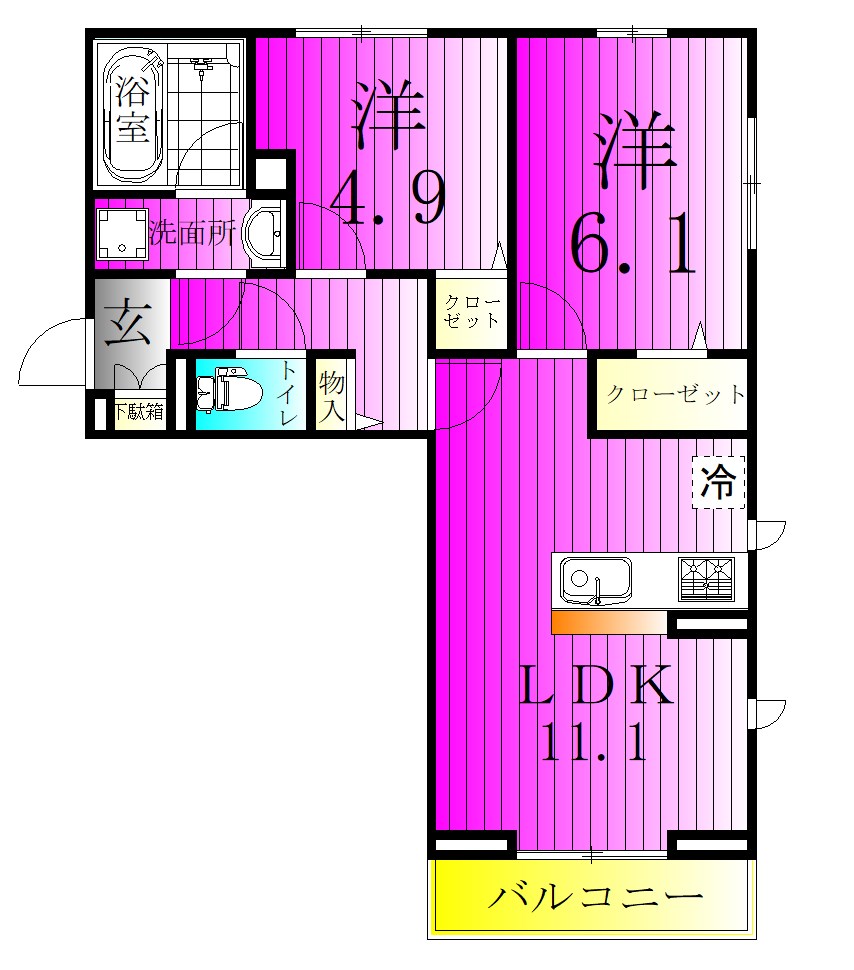 フルール 201号室 間取り