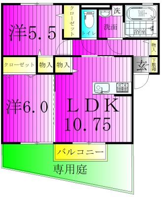 グリーンリーブス 101号室 間取り