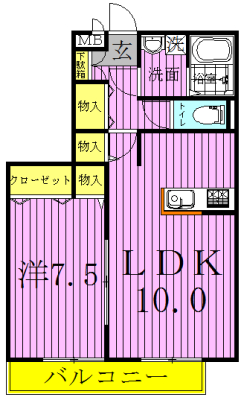 コリーヌ・ドゥ 101号室 間取り