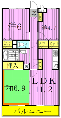 セザンつくし野 211号室 間取り