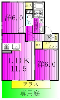 ヴィルヌープⅢ 102号室 間取り