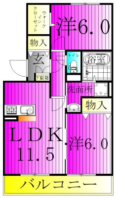 グランドソレイユＢ棟 203号室 間取り