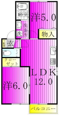 グリーンヒルズ中峠台 E 101号室 間取り
