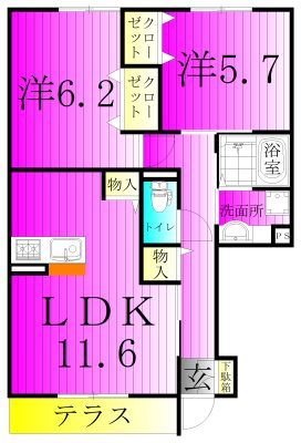 ボナール酒井根Ⅰ号棟 102号室 間取り