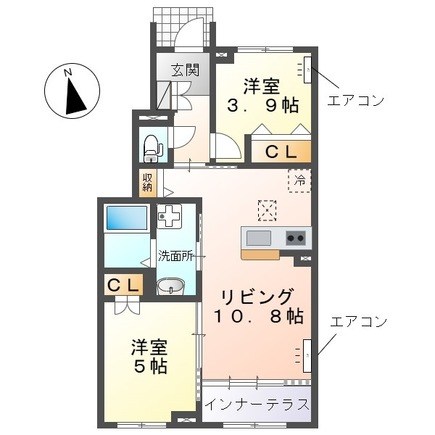 アールＵ Ⅴ 102号室 間取り