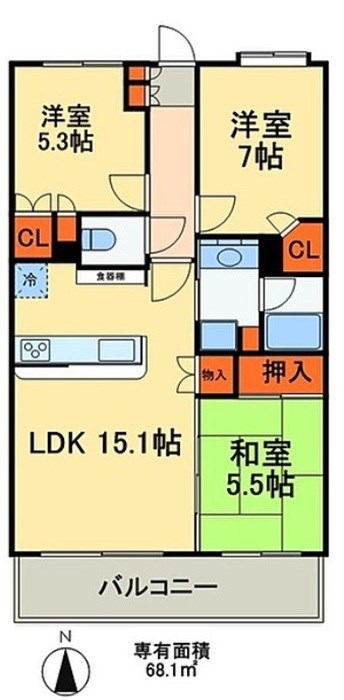 サンクレイドル松戸弐番館 ２階号室 間取り