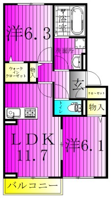 グランレジェイド 206号室 間取り